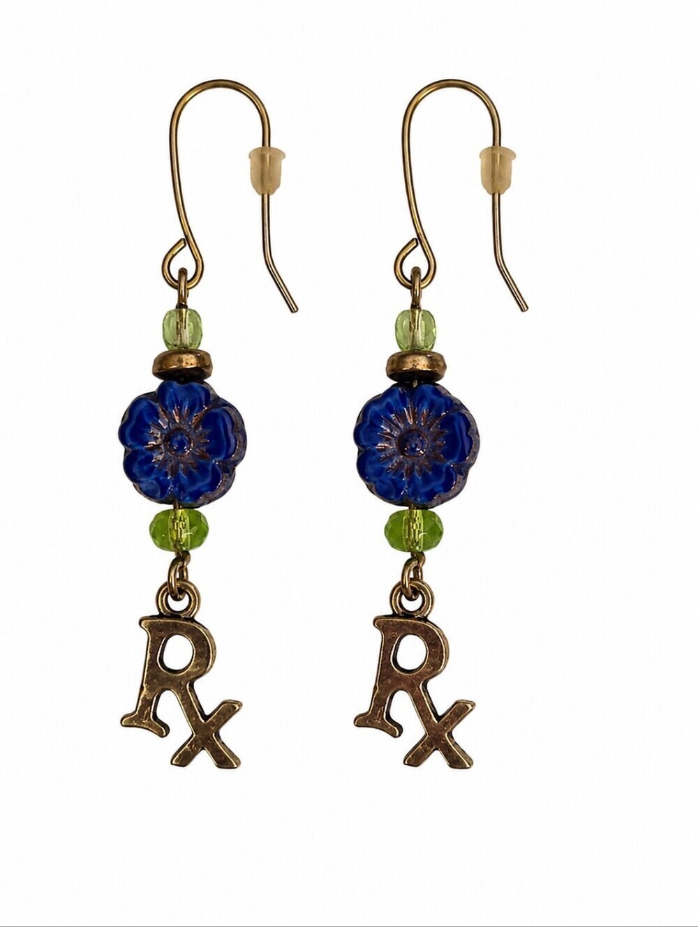 HANDMADE Floral Czech Glass Beaded Pharmacist Tech RX Dangle Hook Earrings